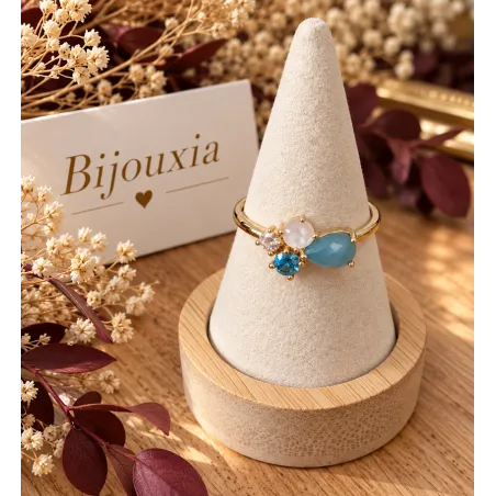 Bague Pierres Naturelles Agate Bleu et Nacre En Plaqué or 18 Carats 750/1000