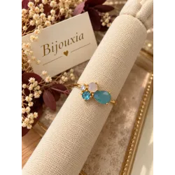 Bague Pierres Naturelles Agate Bleu et Nacre En Plaqué or 18 Carats 750/1000