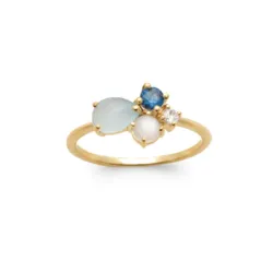 Bague Pierres Naturelles Agate Bleu et Nacre En Plaqué or 18 Carats 750/1000