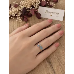 Bague Pierres Naturelles Agate Bleu et Nacre En Plaqué or 18 Carats 750/1000