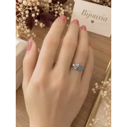 Bague Pierres Naturelles Agate Bleu et Nacre En Plaqué or 18 Carats 750/1000