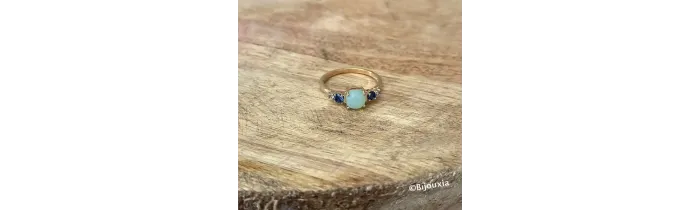 Bague Pierres Naturelles Agate Bleu et Zirconiums En Plaqué or 18 Carats 750/1000