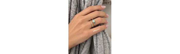 Bague Pierres Naturelles Agate Bleu et Zirconiums En Plaqué or 18 Carats 750/1000