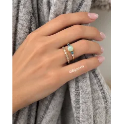 Bague Pierres Naturelles Agate Bleu et Zirconiums En Plaqué or 18 Carats 750/1000