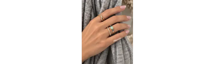 Bague Pierres Naturelles Agate Bleu et Zirconiums En Plaqué or 18 Carats 750/1000