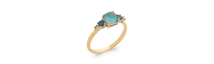 Bague Pierres Naturelles Agate Bleu et Zirconiums En Plaqué or 18 Carats 750/1000