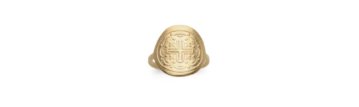Bague Pièce Médaille Motif Croix En Plaqué or 18 Carats 750/000 T50à 60