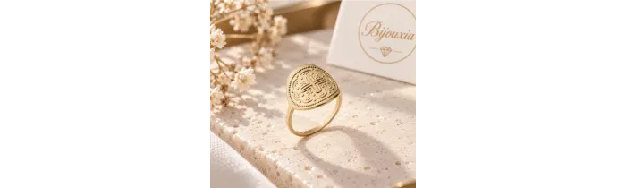 Bague Pièce Médaille Motif Croix En Plaqué or 18 Carats 750/000 T50à 60