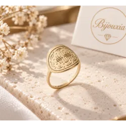 Bague Pièce Médaille Motif Croix En Plaqué or 18 Carats 750/000 T50à 60