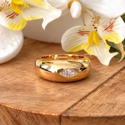 Bague Jonc Bombée Solitaire Zirconium Plaqué Or 18 Carats T50 à T60 Mixte