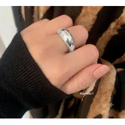 Bague Jonc Bombée Solitaire Zirconium En Plaqué Argent 925/000 12MICRONS Rhodié
