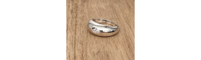 Bague Jonc Bombée Solitaire Zirconium En Plaqué Argent 925/000 12MICRONS Rhodié