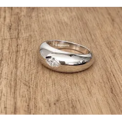 Bague Jonc Bombée Solitaire Zirconium En Plaqué Argent 925/000 12MICRONS Rhodié