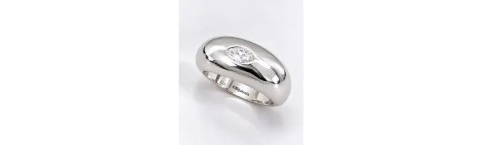 Bague Jonc Bombée Solitaire Zirconium En Plaqué Argent 925/000 12MICRONS Rhodié