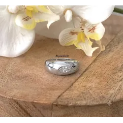 Bague Jonc Bombée Solitaire Zirconium En Plaqué Argent 925/000 12MICRONS Rhodié