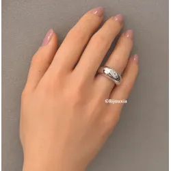 Bague Jonc Bombée Solitaire Zirconium En Plaqué Argent 925/000 12MICRONS Rhodié