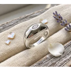 Bague Jonc Bombée Solitaire Zirconium En Plaqué Argent 925/000 12MICRONS Rhodié