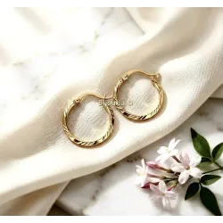 Boucles D'oreilles Créoles Diamètre 2cm motifs ciselés en plaqué or 18 carats 750/000