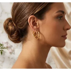 Boucles D'oreilles Créoles Diamètre 2cm motifs ciselés en plaqué or 18 carats 750/000