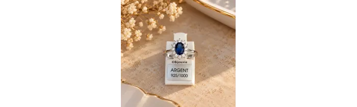 Bague Marquise Saphir Zirconium Argent Massif 925/000 Rhodié Tailles 50 à 60