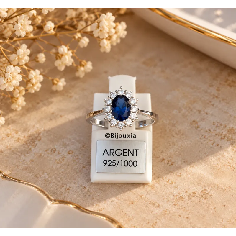 Bague Marquise Saphir Zirconium Argent Massif 925/000 Rhodié Tailles 50 à 60
