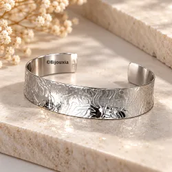 Bracelet Jonc Manchette En Argent Massif Rhodié 925/1000