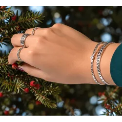 Bracelet Jonc Motif Chaîne Gourmette Alternée En Argent Massif 925/1000 Rhodié