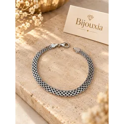 Bracelet Maille Souple Maille Ajourée En Argent Massif 925/000 Rhodié