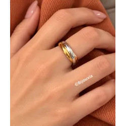 Bague 3 Anneaux Tricolore Argent 925 et Plaqué or 18 Carats T48 à 70