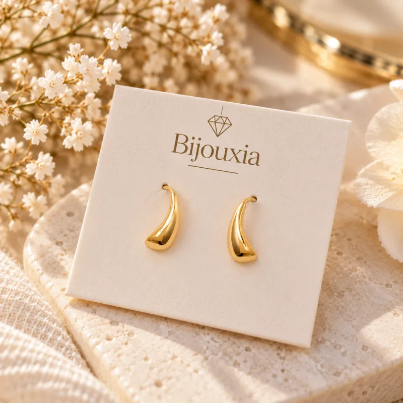 Boucles D'oreilles Goutte D'eau Plaqué Or 18 Carats 750/1000