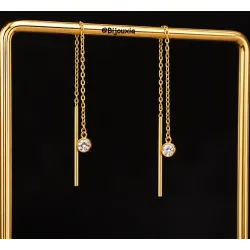 Boucles d'oreilles Chaîne Traversante Oxyde de Zirconium Plaqué or 18 Carats