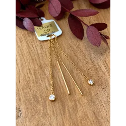 Boucles d'oreilles Chaîne Traversante Oxyde de Zirconium Plaqué or 18 Carats
