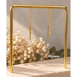 Boucles d'oreilles Chaîne Traversante Oxyde de Zirconium Plaqué or 18 Carats