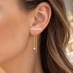 Boucles d'oreilles Chaîne Traversante Oxyde de Zirconium Plaqué or 18 Carats