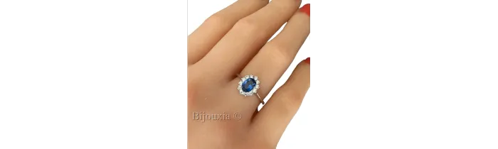 Bague Marquise Saphir Zirconium Taille 50 Argent Massif 925/000 Rhodié