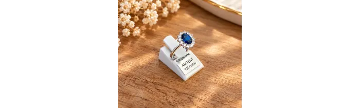 Bague Marquise Saphir Zirconium Taille 50 Argent Massif 925/000 Rhodié