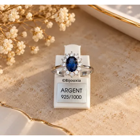 Bague Marquise Saphir Zirconium Taille 50 Argent Massif 925/000 Rhodié