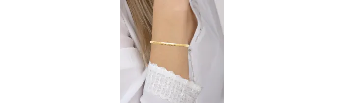 Bracelet jonc effet brossé martelé ouvrant en acier inoxydable doré