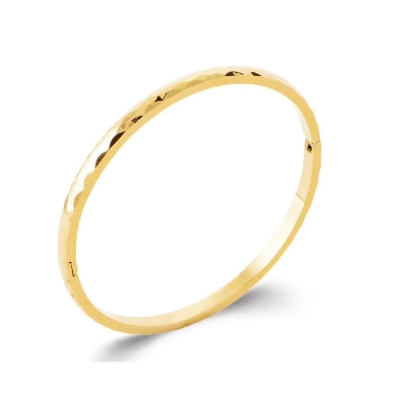 Bracelet jonc effet brossé martelé ouvrant en acier inoxydable doré