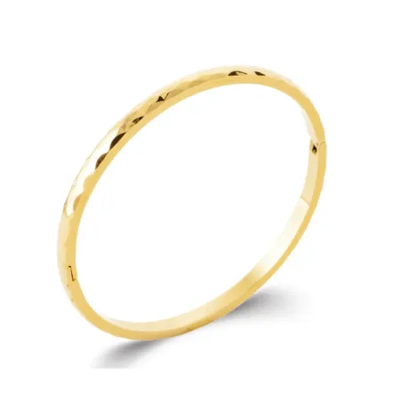 Bracelet jonc effet brossé martelé ouvrant en acier inoxydable doré