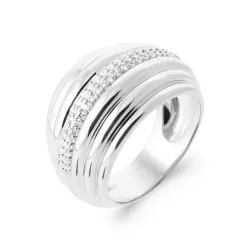 Bague Bombée Rangs Microserti Oxyde de Zirconium Argent Massif 925 T50 à T60