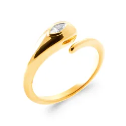 Bague Bombée forme Goutte D'eau Zirconium Plaqué Or 18 Carats 750/000