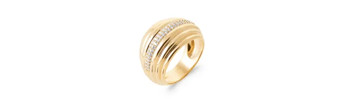 Bague Bombée Rangs Microserti Oxyde de Zirconium Plaqué Or 18 Carats T50 à T60