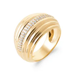 Bague Bombée Rangs Microserti Oxyde de Zirconium Plaqué Or 18 Carats T50 à T60