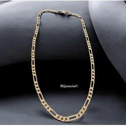 Chaîne Maille Figaro 55CM X 5MM Plaqué or 18 Carats Bijoux Homme