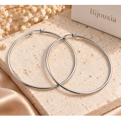 Créoles Lisses Diamètre 6cm Lisses En Acier Inoxydable Argenté