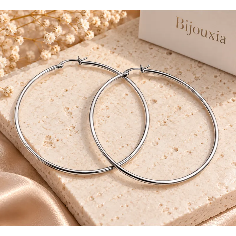 Créoles Lisses Diamètre 6cm Lisses En Acier Inoxydable Argenté