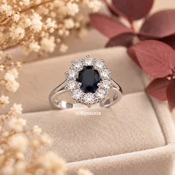 Bague Fleur Marquise Saphir Naturel Et Zirconium En Argent Massif 925 Rhodié T48 à 68