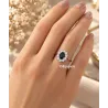 Bague Fleur Marquise Saphir Naturel Et Zirconium En Argent Massif 925 Rhodié T48 à 68