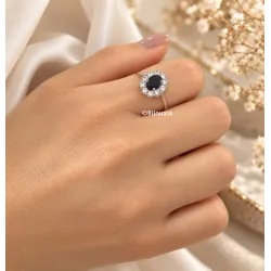 Bague Fleur Marquise Saphir Naturel Et Zirconium En Argent Massif 925 Rhodié T48 à 68